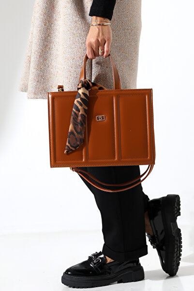 Encool حقيبة نسائية موديل صندوق بلون تان مع تفاصيل وشاح، حقيبة يد وكتف أنيقة،...