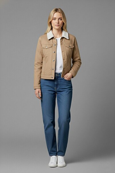 Wekame جينز نسائي بتفاصيل حزام وجيوب مزدوجة وبطانة من الفرو