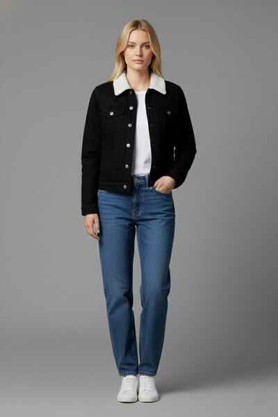 Wekame جينز نسائي بتفاصيل حزام وجيوب مزدوجة وبطانة من الفرو