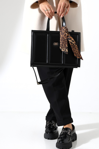 Encool Черна дамска чанта модел кутия с шал, стилна чанта за ръка и рамо, презрамка за носене през рамо