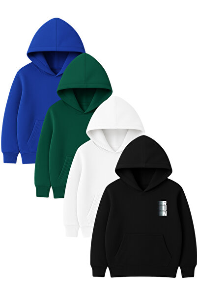 DUBU BUTİK 4-Piece Unisex Hooded Hoodie Set – Run Printed Kangaroo Pocket Swe...