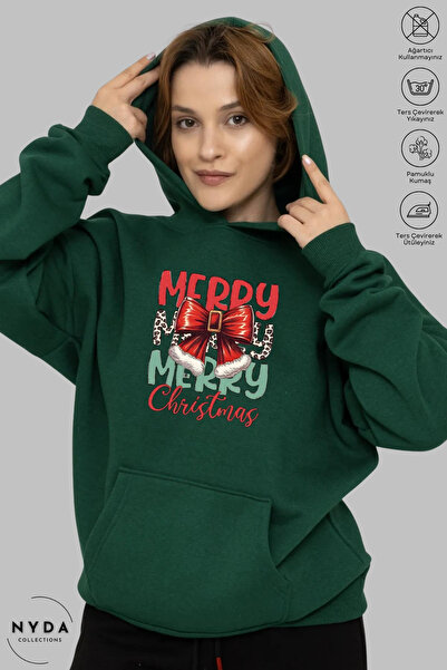 Nyda Collections هوديي للجنسين بأكمام طويلة وربطة عنق عيد ميلاد سعيد مطبوع بغ...