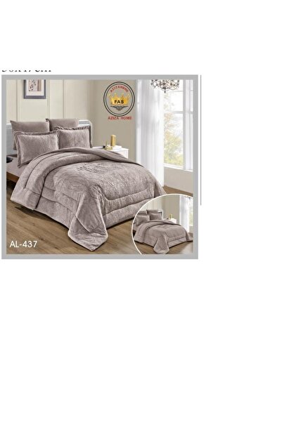 FABRIC Double bed velvet duvet set, 6 pieces, light gray color, soft material and design suitable for a calm and comfortable atmosphere.