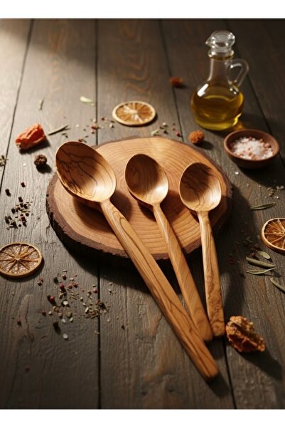 Home Handmade 100% Natural Olive Wood Kitchen Set / Set of 3 / Spoon Spatula ...