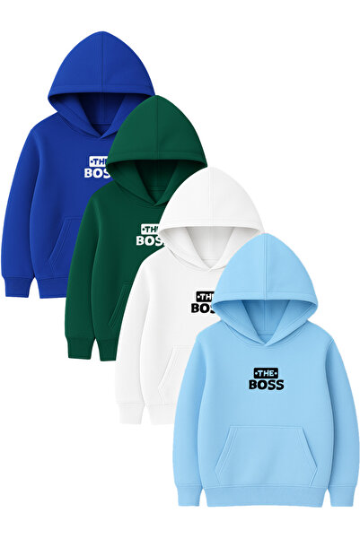 DUBU BUTİK 4-Piece Unisex Hooded Hoodie Set – the Bos Printed Kangaroo Pocket...