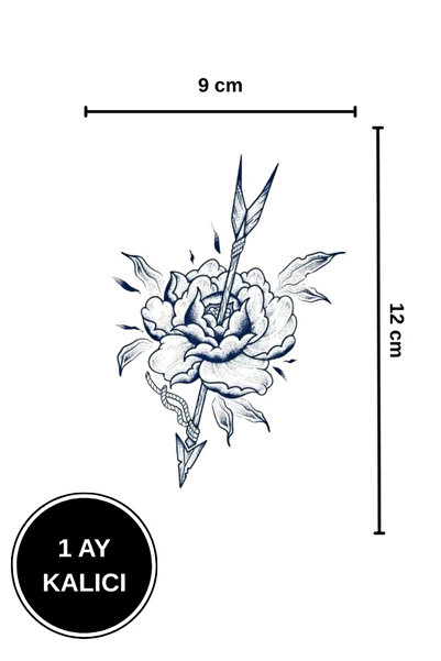 shop 1 Ay Kalıcı Ok ve Gül Figürlü Kararan Geçici Dövme (9x12 cm)
