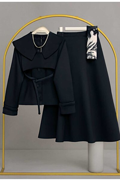 MODA VEDAT Γυναικείο Σετ Φούστας Scuba με Λεπτομέρεια Στον Ώμο και Ζώνη