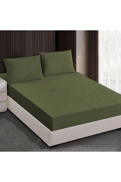 Reiashn طقم شرشف مطاط مخمل 3 قطع لون زيتي مزدوج