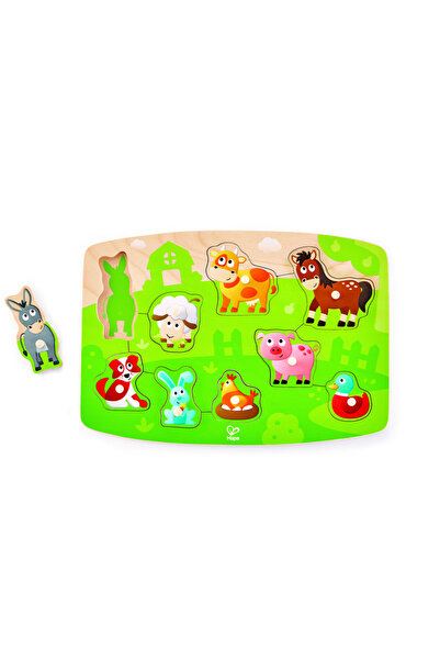 Hape Ξύλινο παζλ με κουμπιά - Ζώα της φάρμας, για παιδιά ηλικίας 2 ετών και άνω