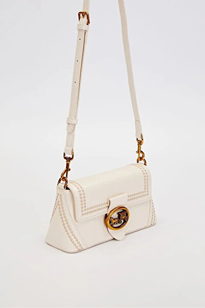 Levidor Authentic Phaeton Metal Logo and Ethnic Pattern Detailed Women's Shoulder Bag Lv930575 Cream