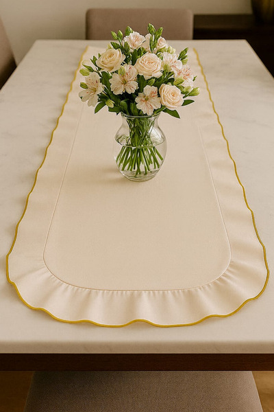 WEXSA Gold Series Natural bumbac 100% Recycle Linen Țesătură naturală spălată cu volane Runner Gold Detail cu vipușcă