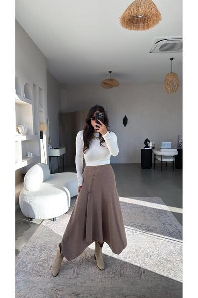 Buket Teke Brown Thessaloniki Zr Model Buttoned Skirt