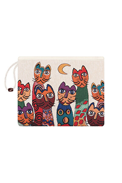 Bursa İpek Cat Pattern Tapestry Handbag