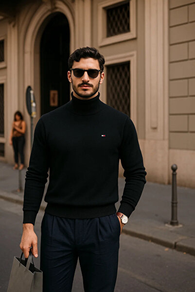 comstar Men's Winter Basic Slim Fit Long Black Sweater