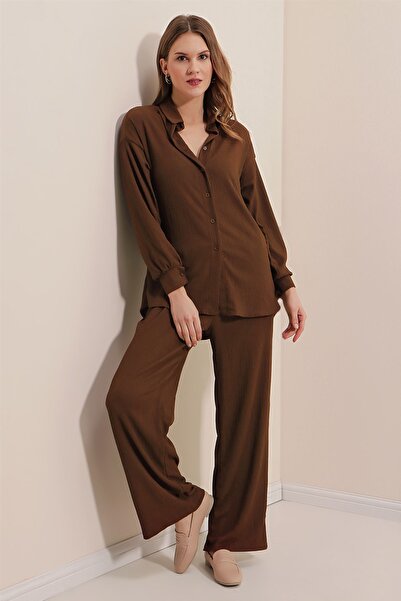 Hiccup Bdart Buttoned Long Sleeve Shirt & Pants Knitted Set