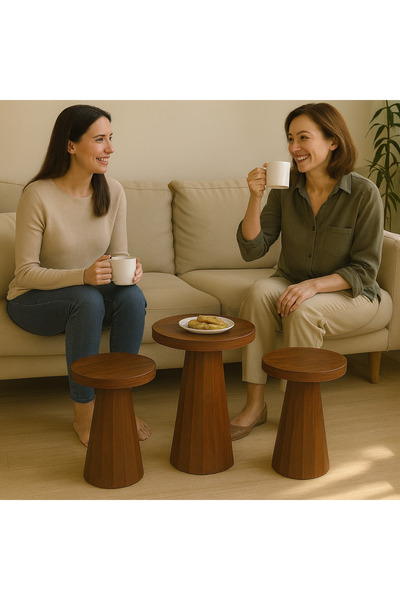 Home Model ahşap 3’lü mantar sehpa kahverengi
