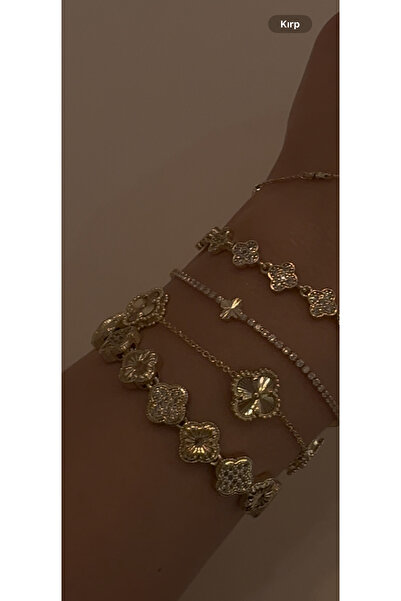 Dore Gold Dört Yaprak Formlu Bileklik – Zirkon Detaylı