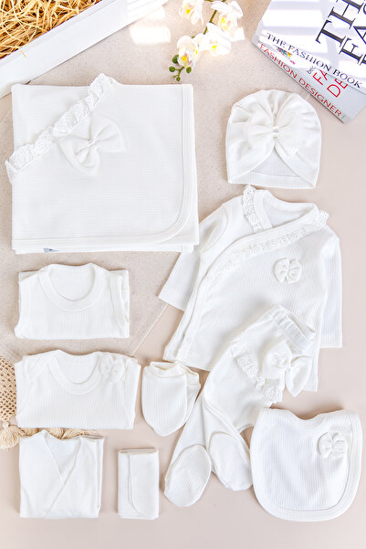 Babymod Bowknot Ruffled 100% Cotton 10-Piece Baby Girl Hospital Release Set Y...