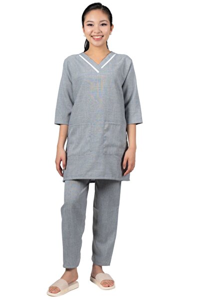 ABSHIR Housemaid/Khadama/Nanny Uniform Set, V-Neck Tunic with 3/4 Sleeves and Trousers LINEN
