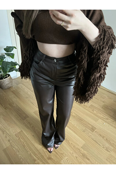 Souwe Acı Kahve Deri Palazzo Pantolon