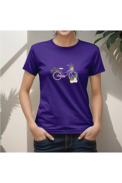 CACTUS COLLECTION ΜΩΒ ΧΡΩΜΑ Μπλουζάκι με στάμπα λεβάντας και ποδηλάτου