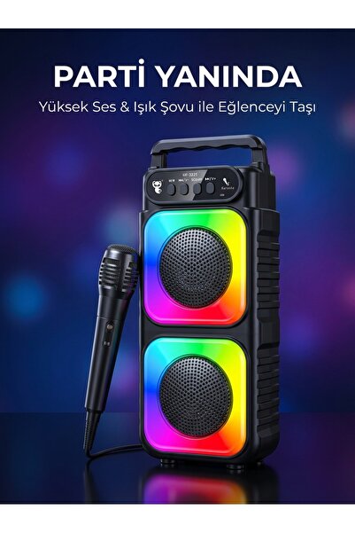 NEFFO Premium Portatif Ses ve Mikrofon Sistemi – Renkli LED Işıklar, Kablosuz...