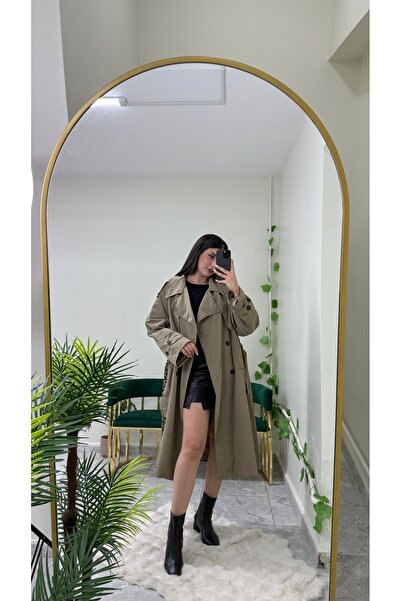 ROSEBUTİKSS LEOPAR DETAYLI HAKİ TRENÇKOT