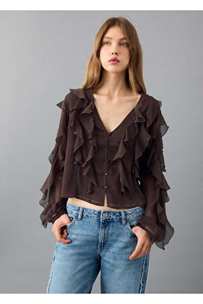 Mango Teen Volanlı dökümlü bluz