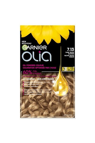 Garnier Set of 2 x Permanent Hair Color Without Ammonia, 7.13 Dark Ash Blonde, Olia, 112 ml