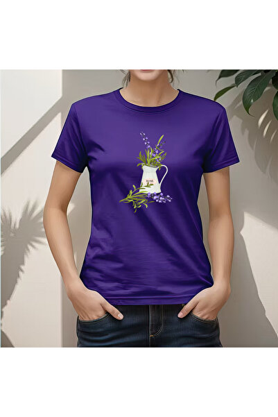 CACTUS COLLECTION Μπλουζάκι με στάμπα λεβάντας σε μωβ χρώμα