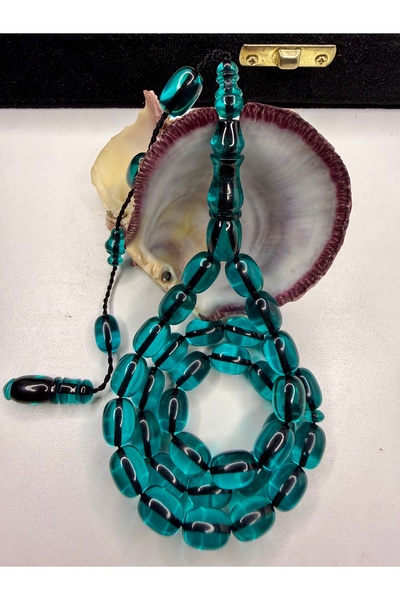 İskenderun Tesbihcilik سبحة عتيقة الطراز من العنبر الناري الأزرق الفيروزي