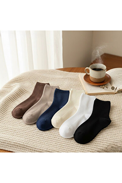 Çorabella 6’lı Unisex Pamuklu Fitilli Günlük Çorap Seti – Çok Renkli