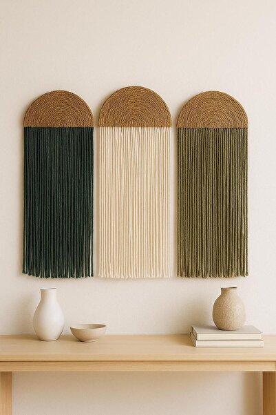 AYBÜK PABUÇ MAKROME DUVAR SÜSÜ PİNTEREST TARZI DOĞAL HASIR SUPLA BOHEM 3LÜ DU...