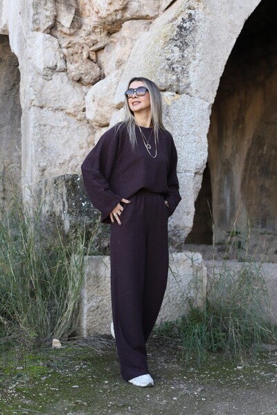 bytugcekaya طقم بلوفر قياسي من قطعتين باللون البني من بوكيت