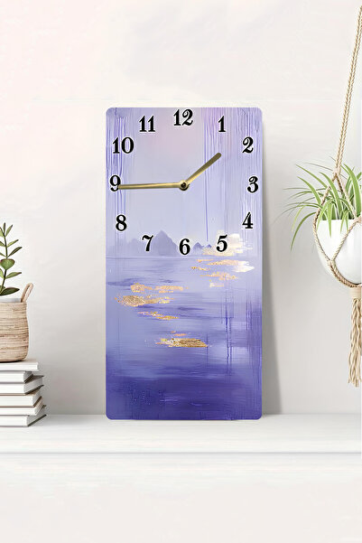 kutuTR 2D Uv Printing Mdf Painting Clock with 3D-Looking Purple and Gold Textured Abstract Landscape Design 20X40 Cm-Dts093