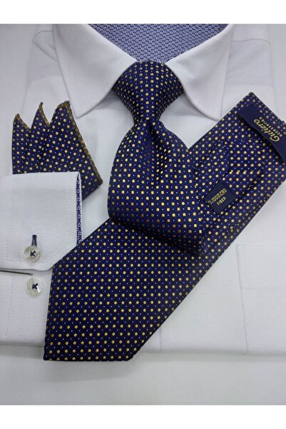 Gutiero ربطة عنق كلاسيكية منقوشة باللون الأزرق الداكن