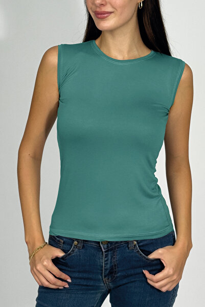 Lushen Sıfır Kol Kolsuz Bisiklet Yaka Likralı Penye Badi Body Atlet