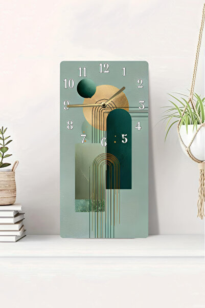 kutuTR 3D Looking Green and Gold Geometric Pattern 2D Uv Printing Mdf Table Clock 20X40 Cm-Dts098