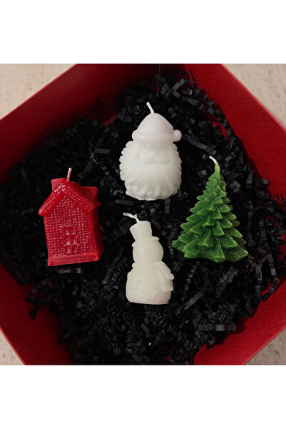 SinTai CO 4'LÜ YILBAŞI MUM SETİ - KARDAN ADAM ÇAM AĞACI NOEL BABA EV DEKORLU ...