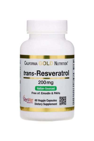 California Gold Nutrition Trans-Resveratrol Supplement 200 mg - 60 Vegan Capsules