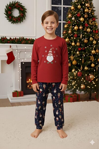 Serena Red & navy blue Christmas children's pajamas with dwarf and snowflakes