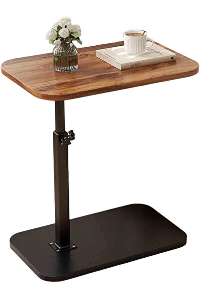 ABYZ Măsuță laterală tip C reglabilă pe înălțime, masă de cafea compactă din lemn, nuc-negru