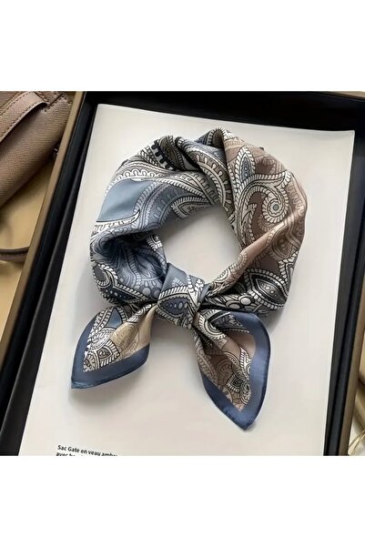 Accessories Hei Blue Patterned Stylish Silk-Look Women's Accessory Scarf Foulard