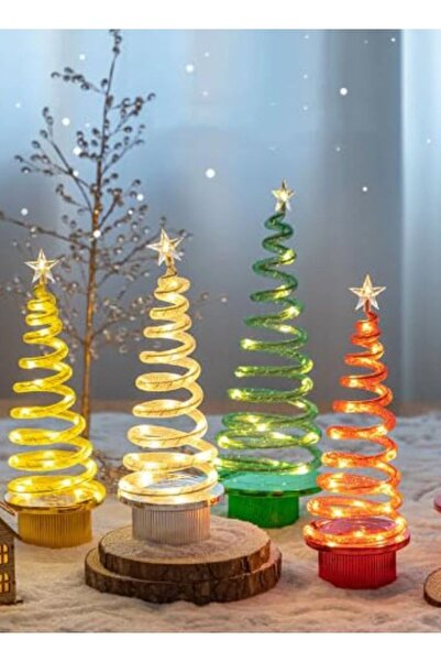 Mado Gallery شجرة عيد الميلاد الحلزونية على سطح الطاولة، 28 سم، إضاءة LED دوارة دافئة، ديكور داخلي وخارجي، حفلات عيد الميلاد - أحمر