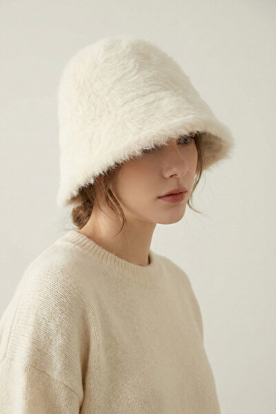 Kapin Yün Bucket Çan Angora Şapka - Krem