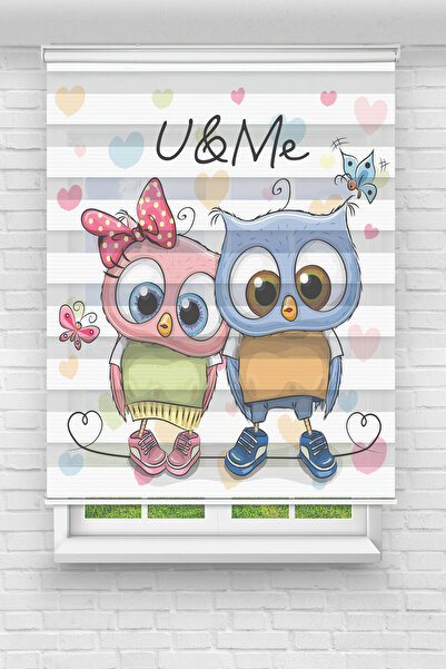 Perdecizade (ENXBOY)PEMBE MAVİ BAYKUŞLAR DİJİTAL BASKILI ZEBRA PERDE-COCUK OD...