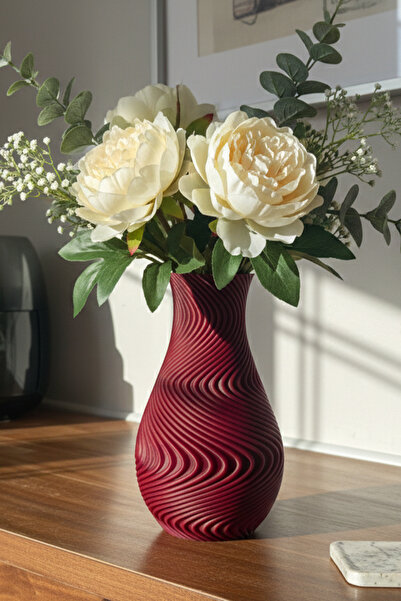 MEK Vază decorativă din plastic cu design spiralat modern, roșu (18,5x11cm)