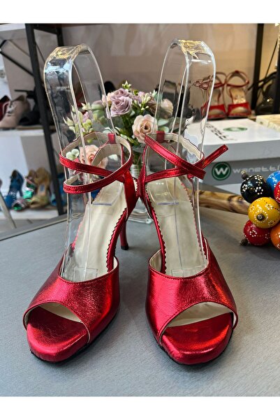 bitangosu Red Neon Leather 8.5 cm 13 Points Butterfly Model Tango, Dance and Ballroom Shoes