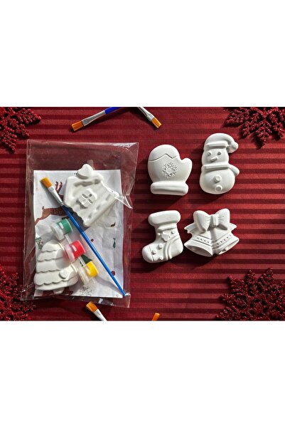 RenkliİzlerAtölyesi Kış Temalı Boya Seti – 2’li Alçı Boyama Kiti ( 🏠+ ⛄ Kalp...