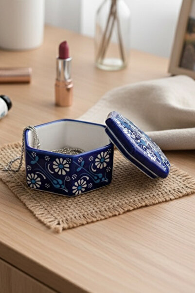 EVCİME El Yapımı Dekoratif Çini Altıgen Mücevher Kutusu